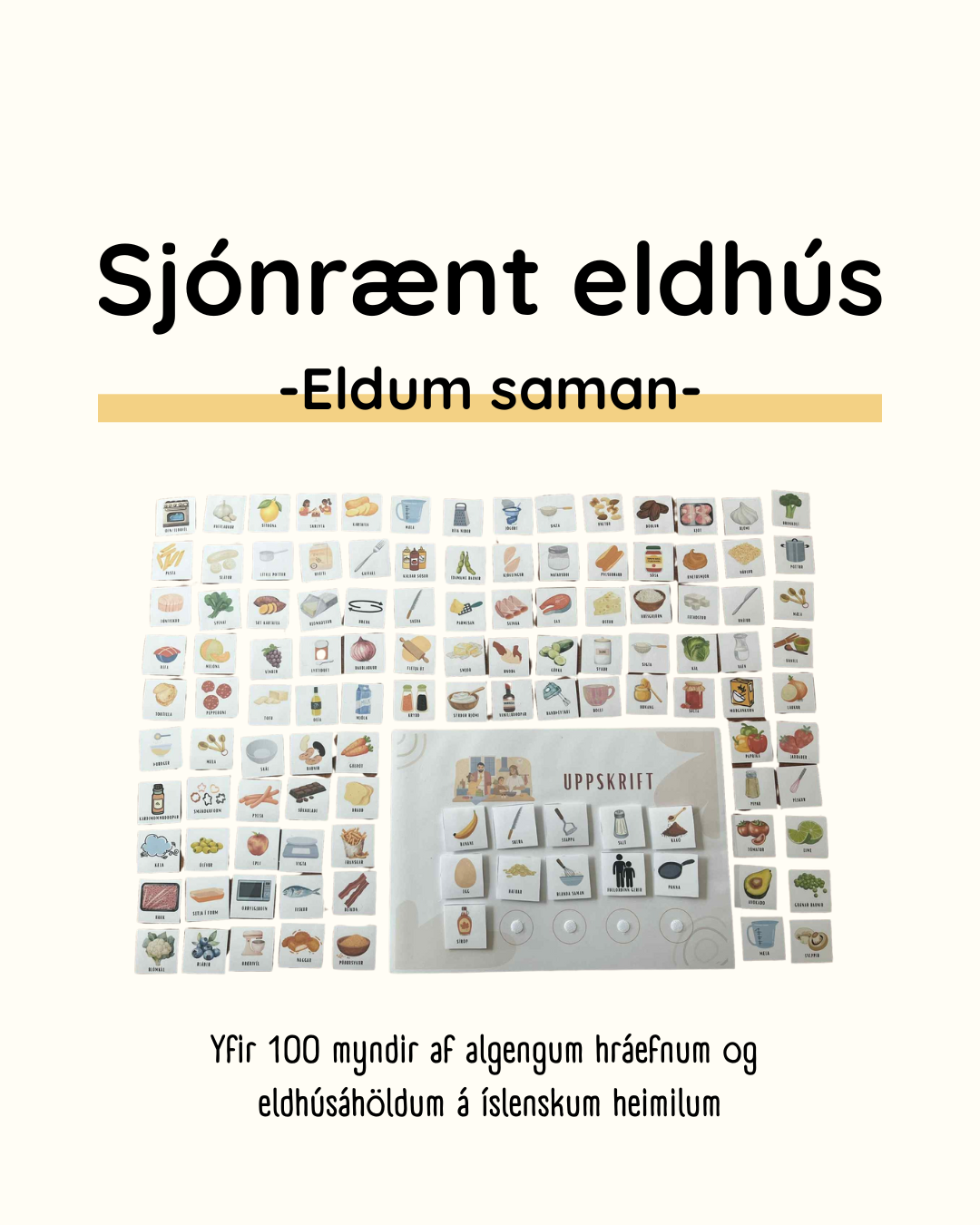 Sjónræn uppskrift- yfir 100 myndir af hráefnum og eldhúsáhöldum